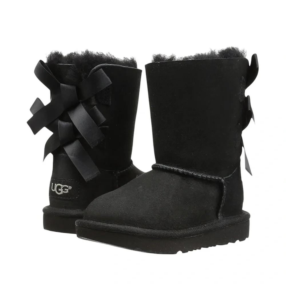 UGG Bailey Bow - Girls Black Boots with Ribbon Accents - Size 3 - Black